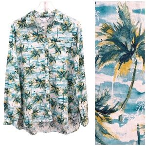 Old Navy | TALL Linen Blend Boyfriend Shirt in Palm Tree Small